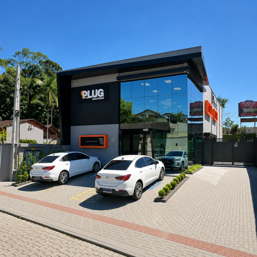 Fachada da sede da Plug Solutions em Joinville